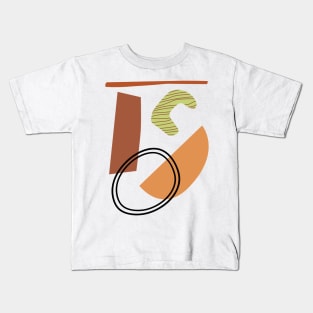 Warm Toned Boho Abstract Shapes line Art Design Kids T-Shirt